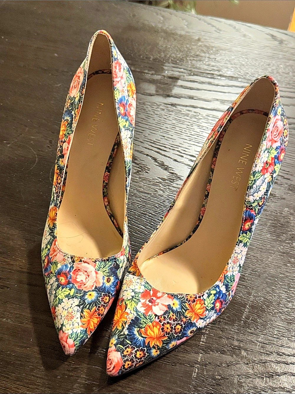 Nine West ATIANA Floral Pointed-Toe Heels Blue Size US 8.5 M